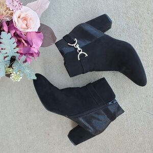 Karen Scott Justyce Black Suede Elegant Zip Up Heeled Ankle Boots Women's Size 8